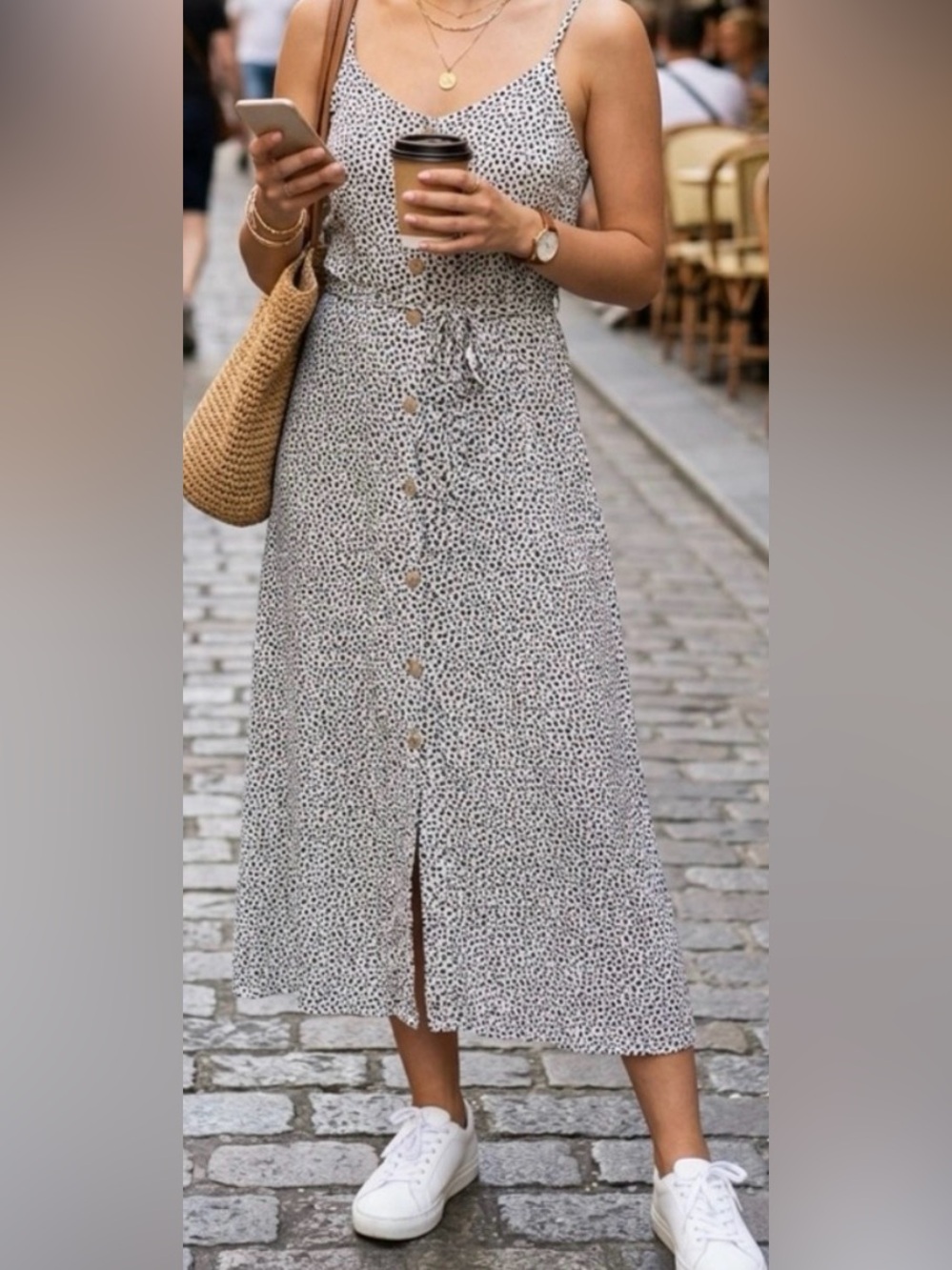 Sienna Sky Black and White Spotted Sundress Dress